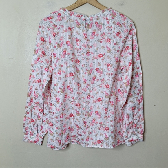 Talbots Ruffle Pintuck Blouse In Swirly Ditsy Floral Size S Button Front - Picture 7 of 10